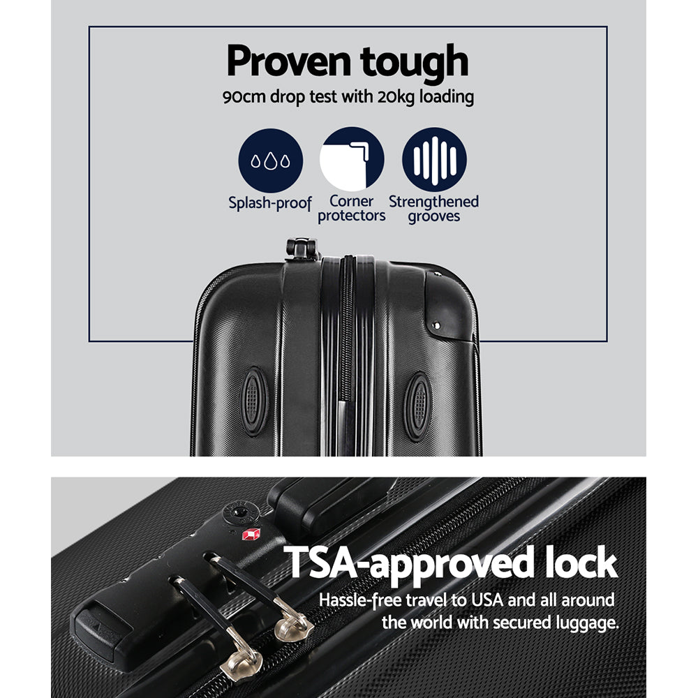 Melburne 3pcs Luggage Set Suitcase w/Storage Organiser TSA lock Black