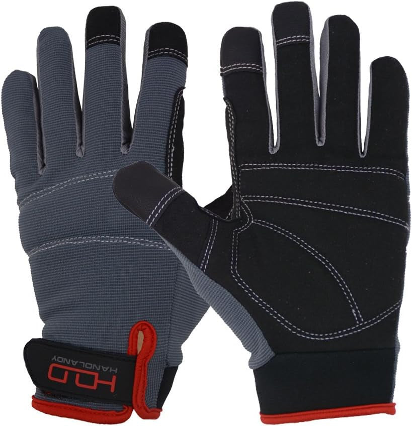 Mens Work Gloves Touch Screen, Synthetic Leather Utility Gloves, Flexible Breathable Spendex - Padded Knuckles & Palm