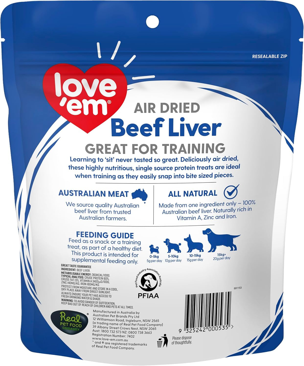 Love'Em Dog Treats Beef Liver 800G (200G X4)