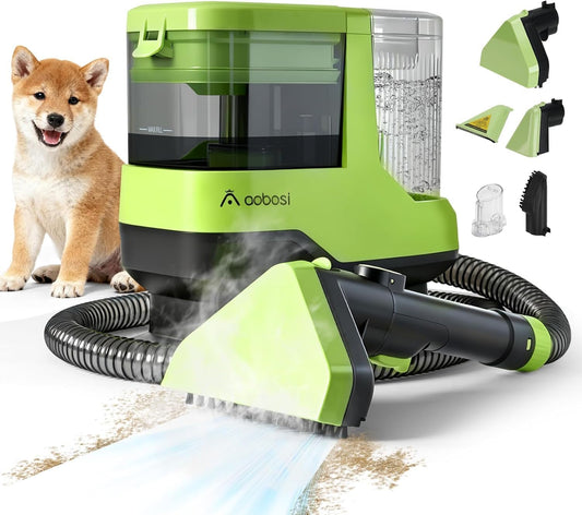 1800W Carpet and Upholstery Cleaner, Stain and Spot Remover with 17Kpa Suction, Self-Cleaning Function, 4 Cleaning Tools, Deep Cleaning for Pet Messes, Carpets, Rugs, Couch & Car, Green