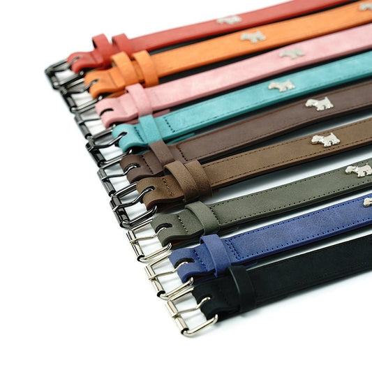 2 PCS Brown Soft Leather Dog Collar - Adjustable & Durable for Medium/Large Dogs S-(48*2.0cm)