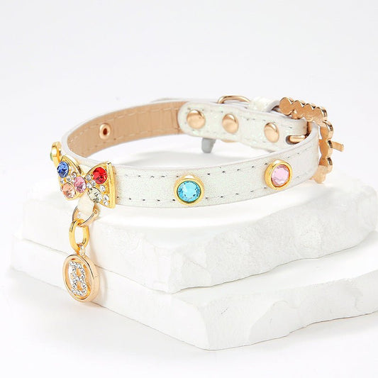 2-PCS Sparkling Rhinestone Bow Cat Collar - Adorable & Safe Pet Collar XS