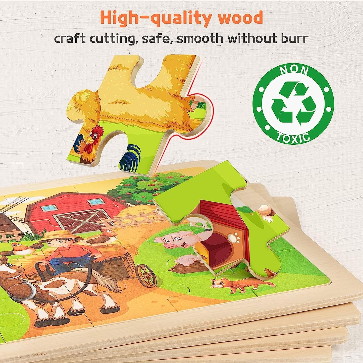 24 Wood Jigsaw Puzzles Educational Brain Teaser