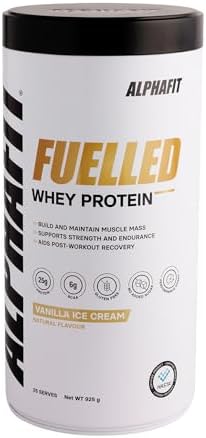 ALPHAFIT Fuelled Whey Protein Powder, Vanilla Ice Cream, 25g Protein per serve, HASTA Certified, 925g