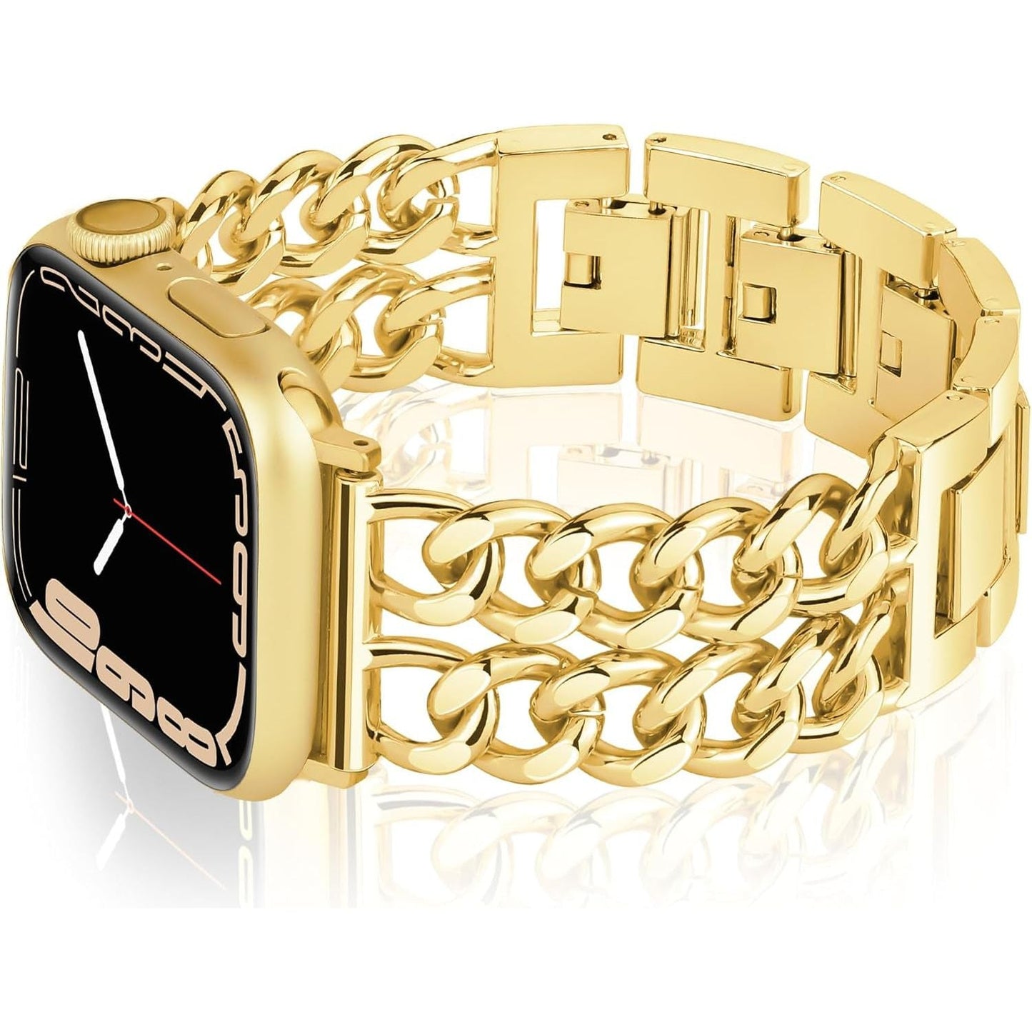 Compatible with Apple Watch Band 42Mm 41Mm 40Mm 38Mm, Stainless Steel Metal Strap for Apple Watch Series 10 9 8 7 6 5 4 3 2 1 SE, Adjustable Cool Style Chain Iwatch Band for Women（Rose Gold）