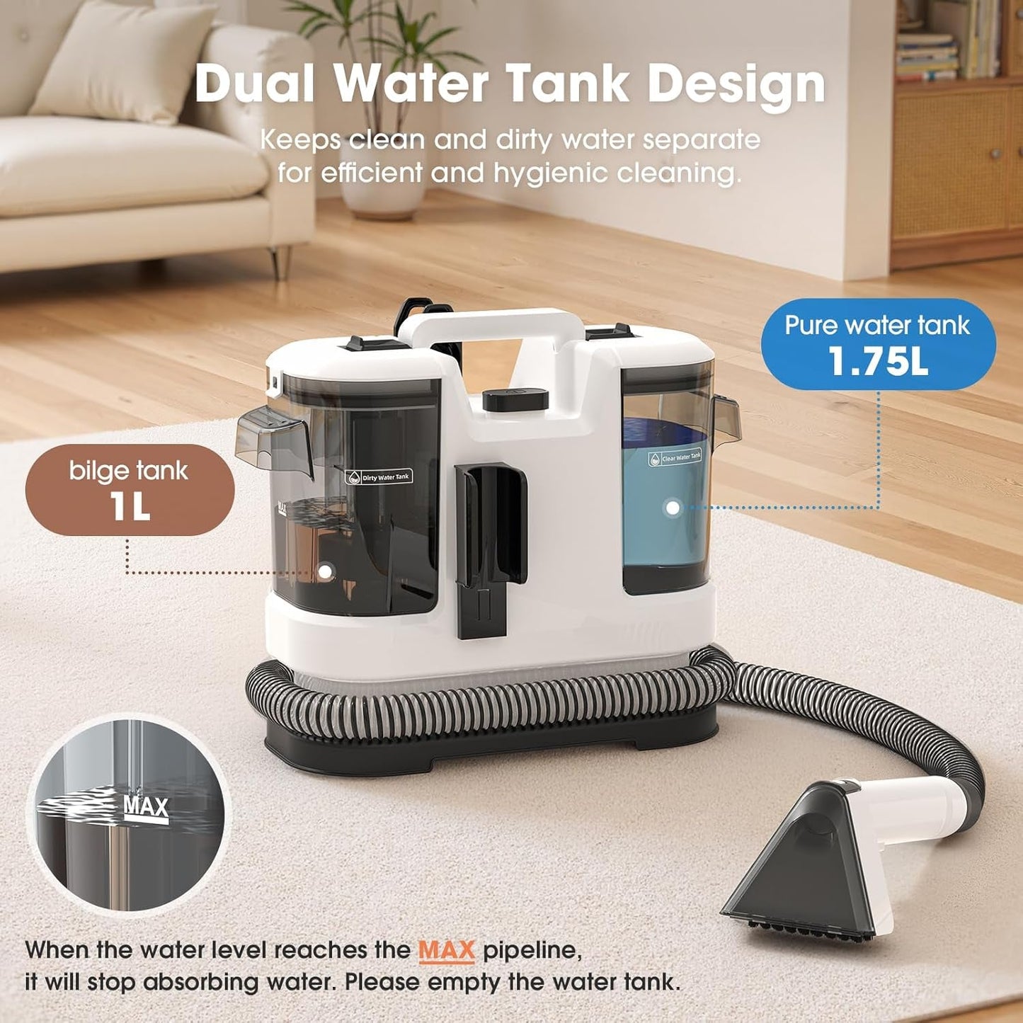 Carpet Spot Cleaner 450W Motor - 13.5Kpa Suction Upholstery Cleaner Machine, Handheld Portable Carpet Cleaner with Self-Cleaning Deep Cleaning for Pet Stain, Couch, Area Rug and Car