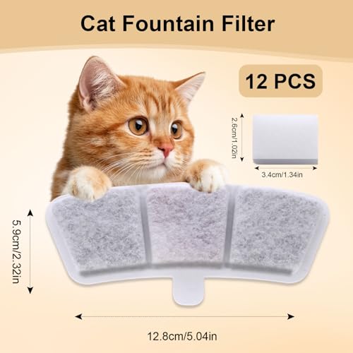 AnyEnjoy Cat Water Fountain Filter, 12 Pack Fountain Filter Replacement Compatible with Oneisall Cat Water Fountain PW04 3.5L/118oz