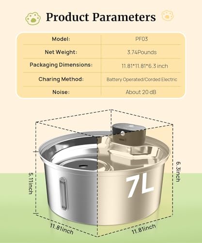 7L Cordless Dog Water Fountain Rechargeable