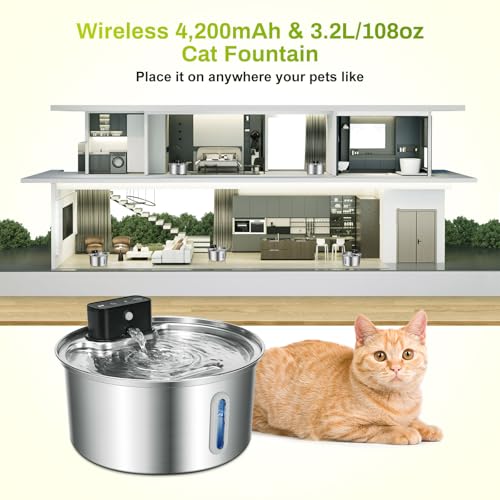 ZEKIRY Wireless Cat Water Fountain 3.2L