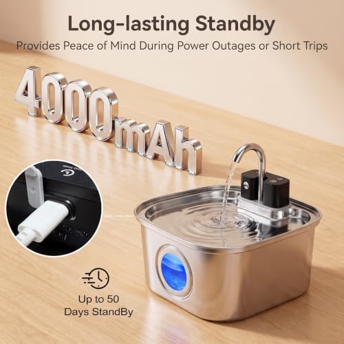 Dehlso Wireless Cat Water Fountain Stainless Steel
