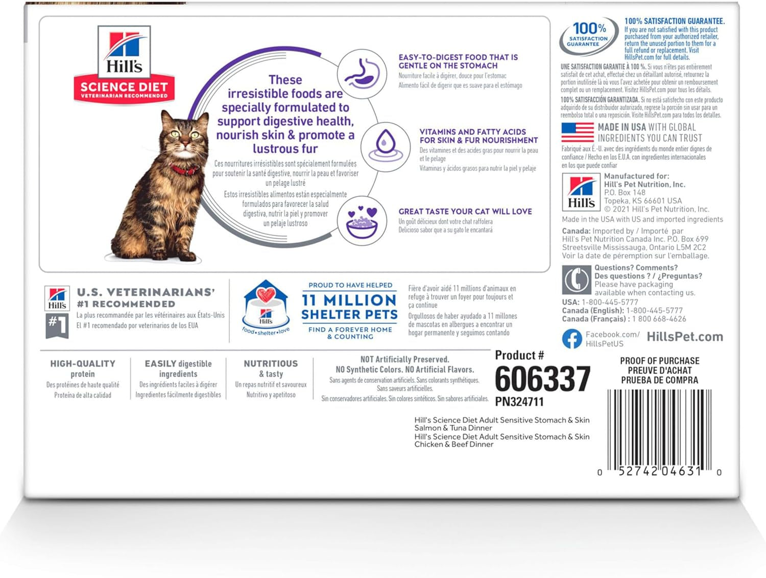 Adult Sensitive Skin and Stomach Variety Pack Cat Food Pouches 12 X 80 G