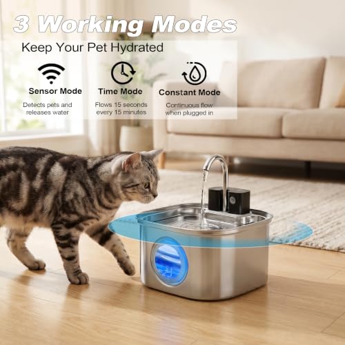 Dehlso Wireless Cat Water Fountain Stainless Steel