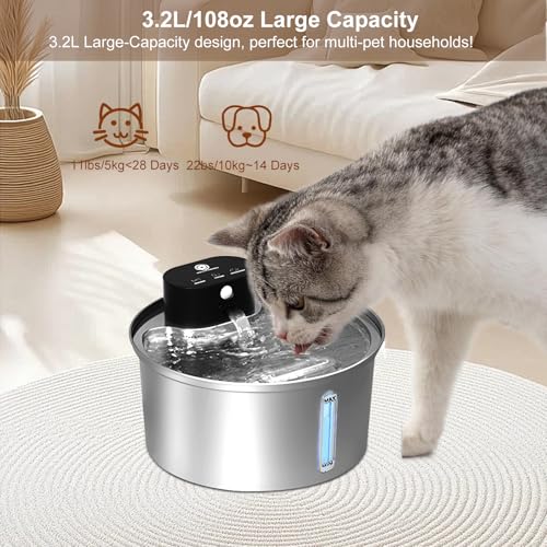 3.2L Wireless Cat Water Fountain Stainless Steel