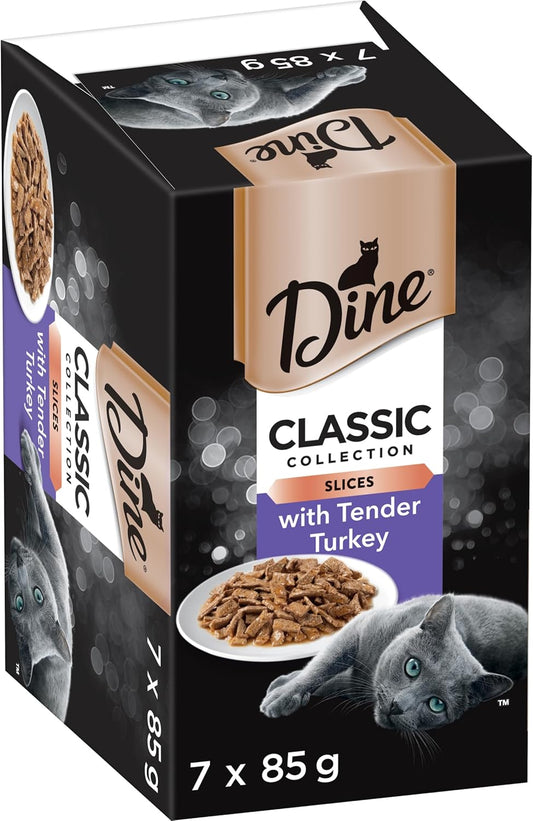 DINE Classic Collection Adult Wet Cat Food with Tender Turkey 7 X 85G, 6 Pack (42 Trays)