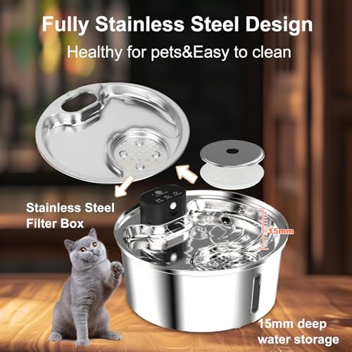 7L Wireless Fully Stainless Steel Cat Water Fountain
