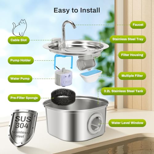 ZEKIRY Cat Water Fountain Stainless Steel