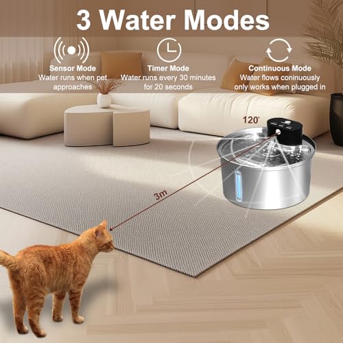 3.2L Wireless Cat Water Fountain Stainless Steel