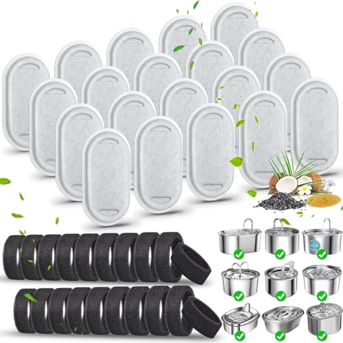 40 Pack Cat Water Fountain Filters for 67oz/2L and 108/3.2L Stainless Steel Pet Fountain Replacement Filters