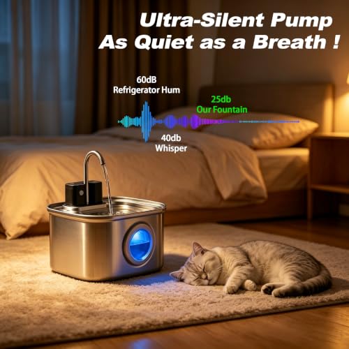Dehlso Wireless Cat Water Fountain Stainless Steel