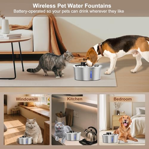 7L Wireless Fully Stainless Steel Cat Water Fountain