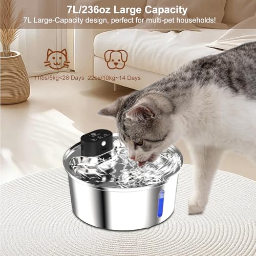 7L Wireless Fully Stainless Steel Cat Water Fountain
