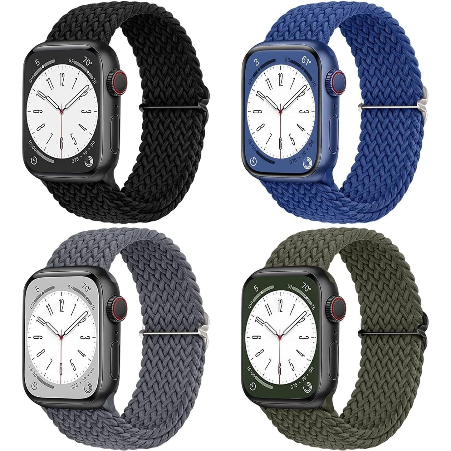 4 Pack Braided Stretchy Solo Loop Compatible with Apple Watch Band 38/40/41/42Mm, 42/44/45/46/49Mm Women Men, Adjustable Nylon Strap Wristband for Iwatch Series10 9 8 7 6 SE 5 4 3 2 1 Ultra1/2