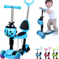 5-In-1 Scooter Adjustable Height Scooters with Flashing Wheel 3 (Three) Wheeled Walker with Removable Seat and Back Rest & Push Handle, for Birthday Boys Girls 1/2 - 8 Age Years Old