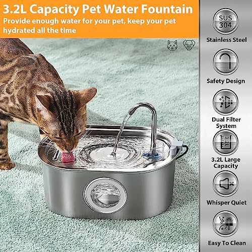 OMIPAWZ 3.2L Cat Water Fountain Stainless Steel with