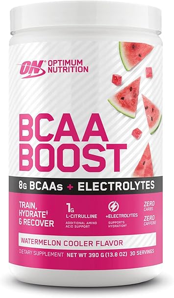 OPTIMUM NUTRITION BCAA BOOST 8g BCAA + Electrolytes Powder, Watermelon Cooler, 390g, 30 Servings
