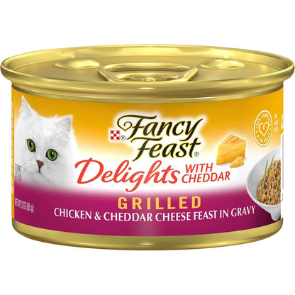 FANCY FEAST Delights with Cheddar Adult Wet Cat Food Grilled Chicken & Cheddar Cheese Feast in Gravy 24X85G