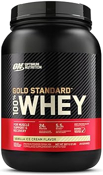 Optimum Nutrition Gold Standard 100% Whey Protein Powder, Vanilla Ice Cream, 907g - [packaging may vary]