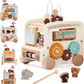 Wooden Activity Cube - 8 in 1 Activity Cube with Animal Tourism Bus Theme | Montessori Toys for 1 Year Old Boys Girls, Multipurpose Educational Toys for Toddlers and Kids - First Birthday Gift