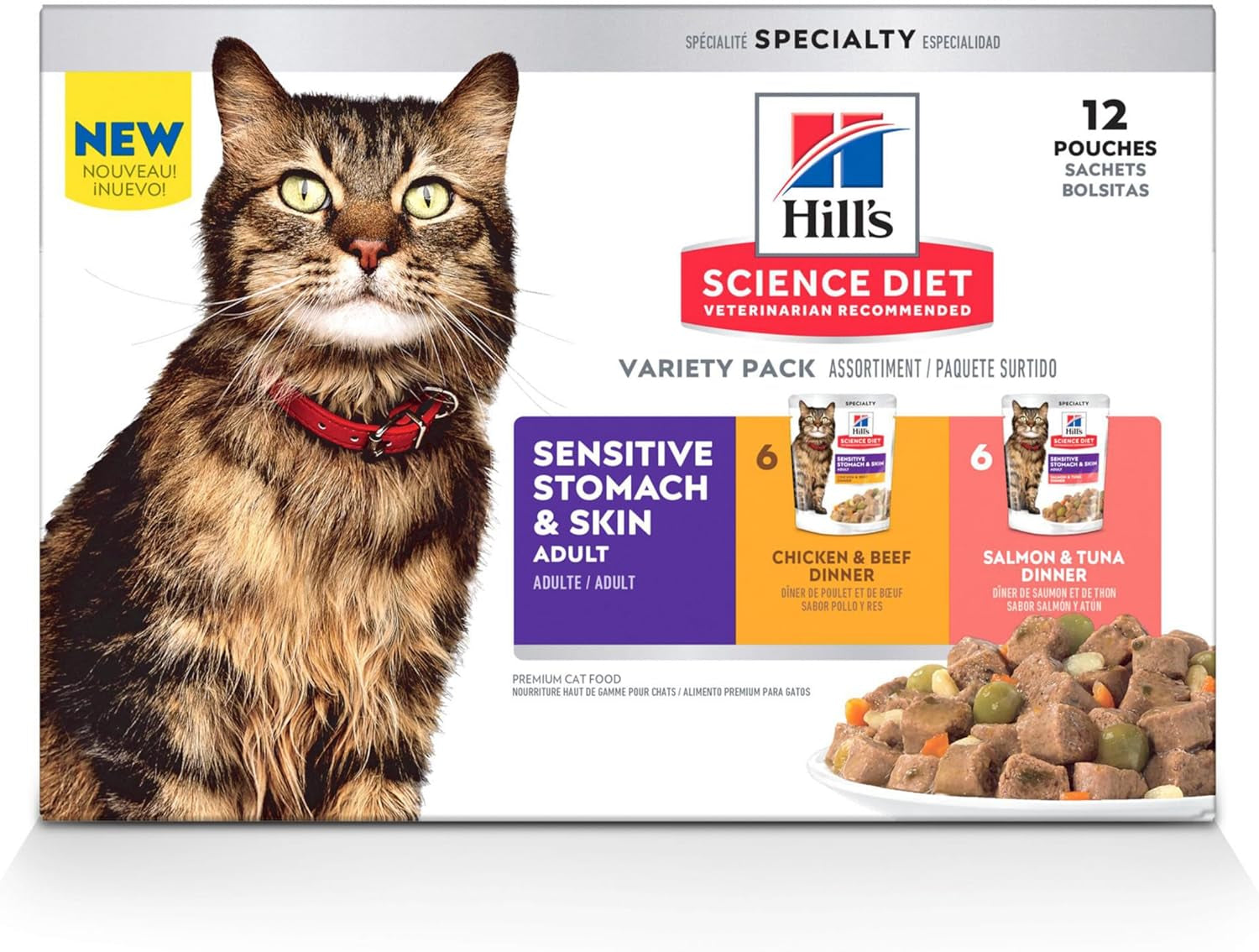 Adult Sensitive Skin and Stomach Variety Pack Cat Food Pouches 12 X 80 G
