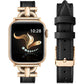 Compatible with Apple Watch Strap 42Mm 41Mm 40Mm 38Mm, Luxury Leather Band for Iwatch Series10 9 8 7 6 5 4 3 2 1 SE, Slim Dressy Apple Watch Band with D-Shape Metal Buckle,Women(Black/Rose Gold）