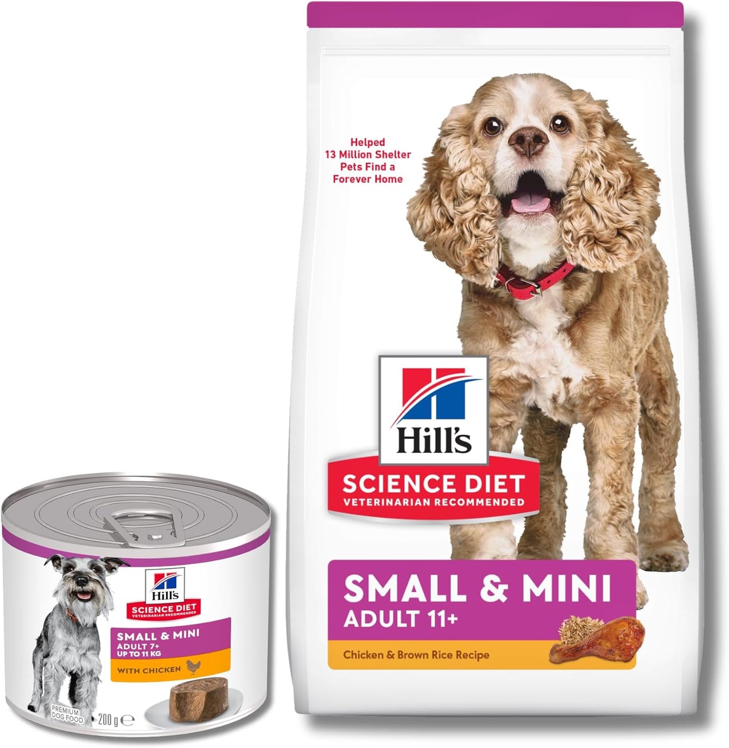 Senior Small & Mini Breed Dog Food Bundle, Adult 11+, 2.04 Kg Dry Kibble & Adult 7+ 12X200G Wet Food Chicken Recipe