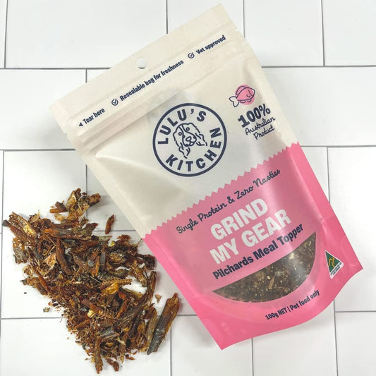 Lulu'S Kitchen Grind My Gear - Ground Pilchard Meal Topper 100G (Pack of 1) a Single Protein, Zero Nasties Dog Treat. Natural Dog Food High in Omega-3 Fatty Acids, Vitamin B12, Vitamin D & Phosphorus