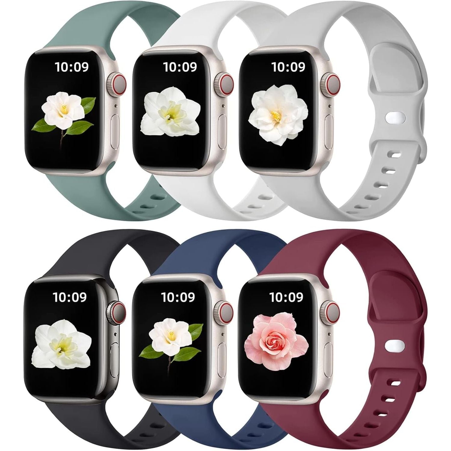 6 Pack Sports Watch Band for Apple Watch 49Mm 46Mm 45Mm 44Mm 42Mm 41Mm 40Mm 38Mm Soft Silicone Waterproof Straps Women Men Replacement Strap for Iwatch Series 10 9 8 7 6 5 4 3 2 1 SE Ultra2/1