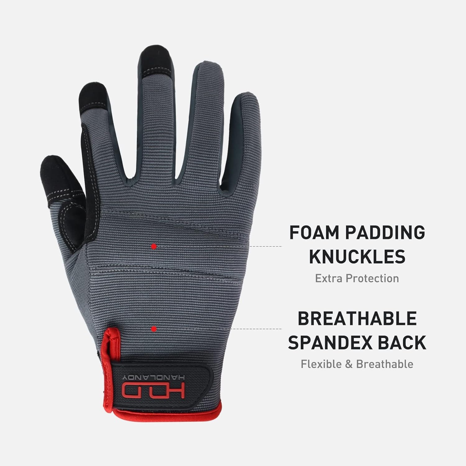 Mens Work Gloves Touch Screen, Synthetic Leather Utility Gloves, Flexible Breathable Spendex - Padded Knuckles & Palm