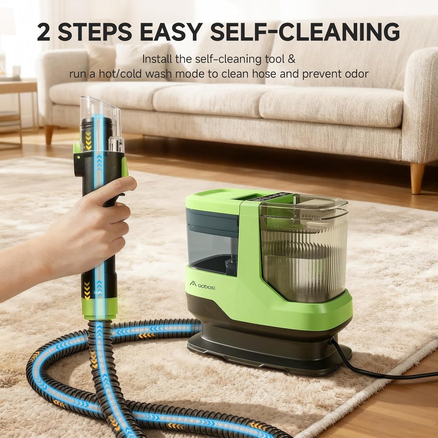 1800W Carpet and Upholstery Cleaner, Stain and Spot Remover with 17Kpa Suction, Self-Cleaning Function, 4 Cleaning Tools, Deep Cleaning for Pet Messes, Carpets, Rugs, Couch & Car, Green