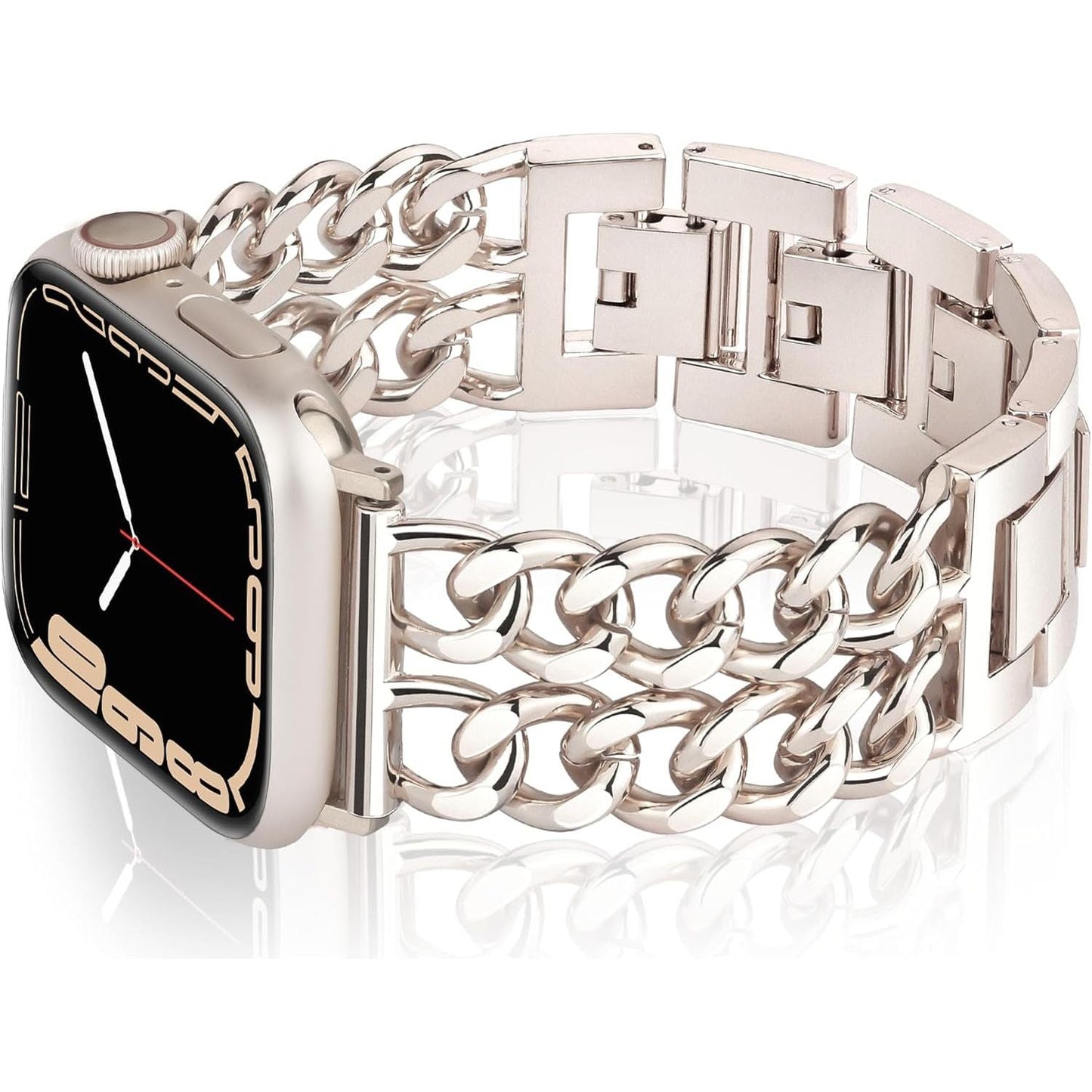 Compatible with Apple Watch Band 42Mm 41Mm 40Mm 38Mm, Stainless Steel Metal Strap for Apple Watch Series 10 9 8 7 6 5 4 3 2 1 SE, Adjustable Cool Style Chain Iwatch Band for Women（Rose Gold）
