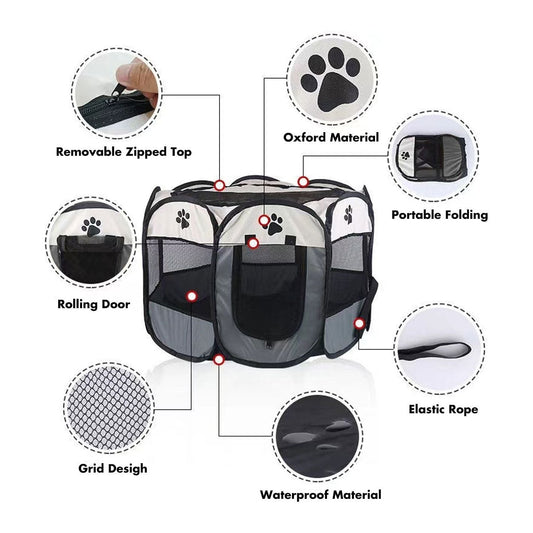 8 Panel Pet Dog Cat Crate Play Pen Bags Kennel Portable Tent Playpen Puppy Cage Extra Large Grey