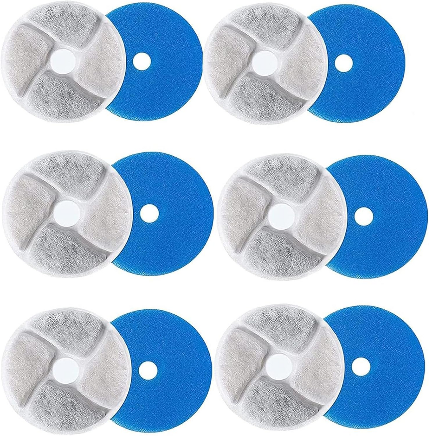 Cat Water Fountain Filters 6 Pack, 6 Pack Replacement Filters & 6 Pack Replacement Sponges Set for 3L Automatic Stainless Steel Pet Drinking