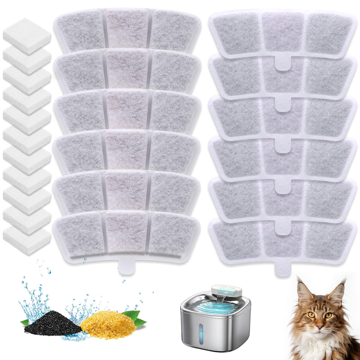 AnyEnjoy Cat Water Fountain Filter, 12 Pack Fountain Filter Replacement Compatible with Oneisall Cat Water Fountain PW04 3.5L/118oz