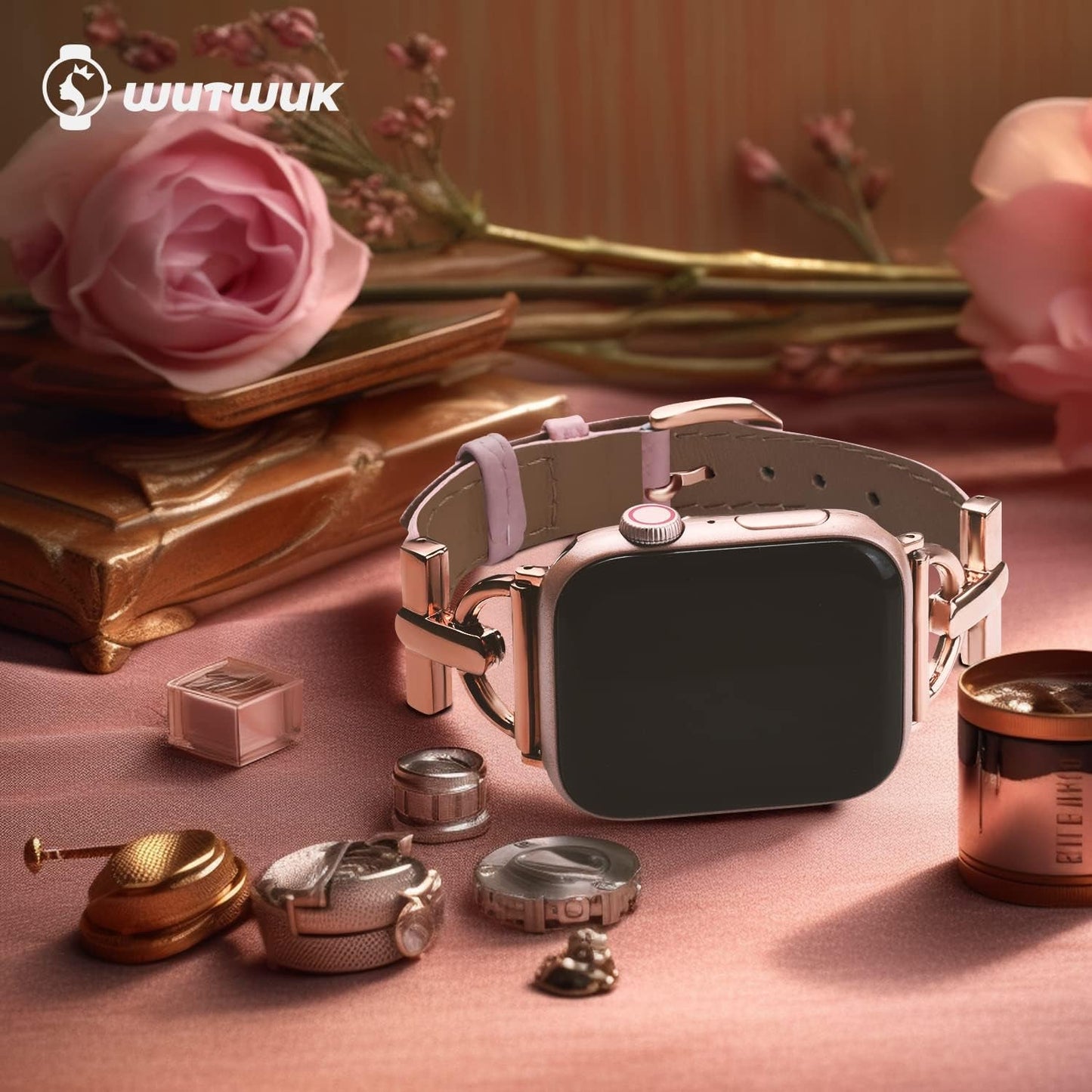 Bandelle Elegant Leather Apple Watch Strap with Metal Buckle for Women