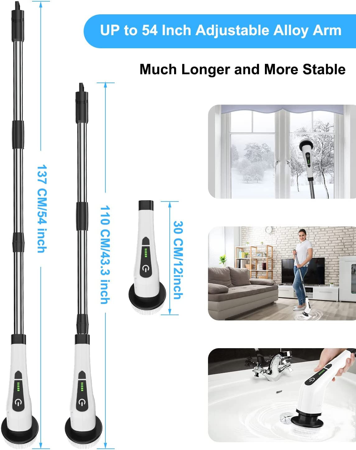 Electric Spin Scrubber,  New Cordless Cleaning Brush with 8 Replaceable Drill Brush Heads, Tub and Floor Tile 360 Power Scrubber Mop with 54 Inch Adjustable Handle for Bathroom Kitchen Car