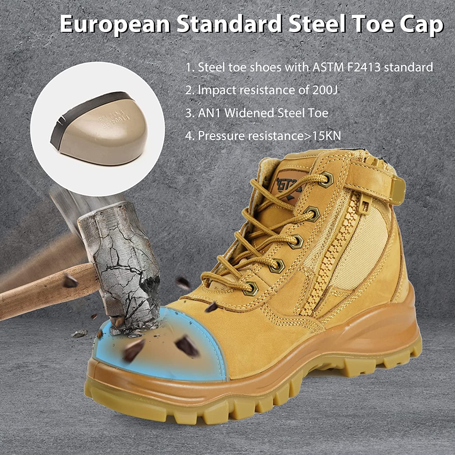 Safety Work Boots for Men Women Lightweight Steel Toe Sneakers Breathable Slip Resistant Work Boots Puncture Proof Comfortable Shoe Roofing Industrial Construction