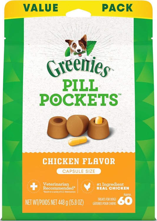 Pill Pockets Capsule Size Natural Dog Treats Chicken Flavor, 15.8 Oz. Value Pack (60 Treats)