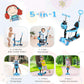 5-In-1 Scooter Adjustable Height Scooters with Flashing Wheel 3 (Three) Wheeled Walker with Removable Seat and Back Rest & Push Handle, for Birthday Boys Girls 1/2 - 8 Age Years Old