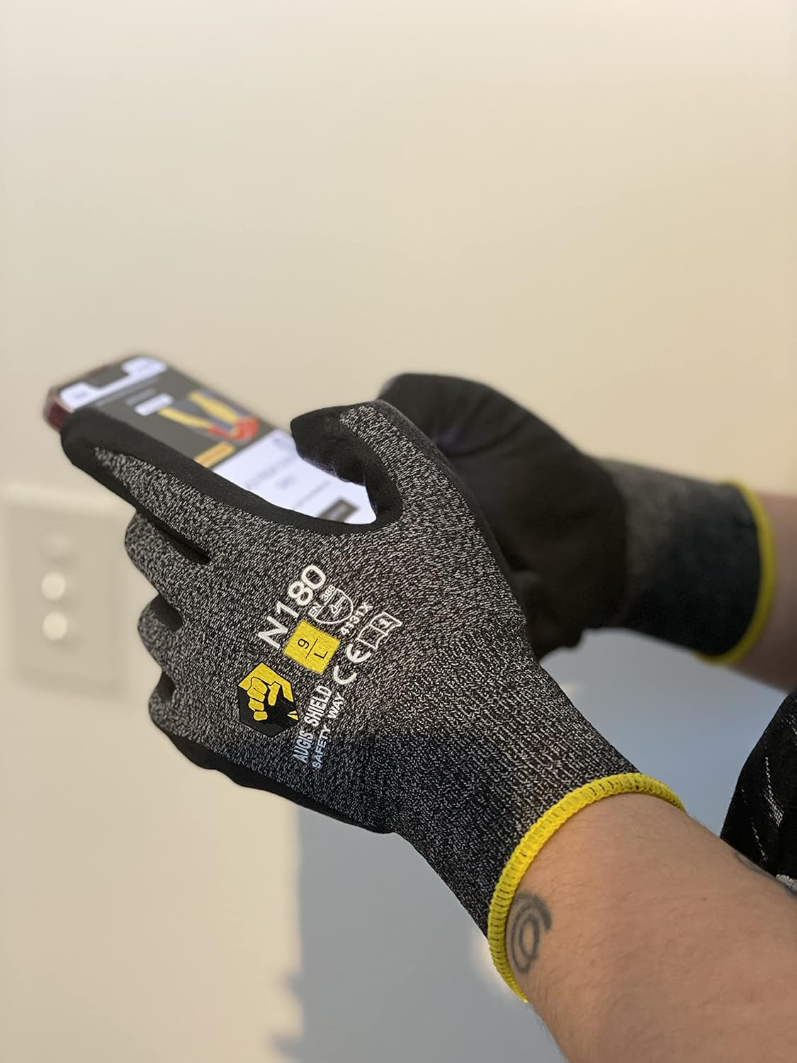 N-180 12 Pairs Micro-Foam Nitrile Coated Work Gloves, Ideal for General Purpose, Automotive, Construction, Home Improvement (Touchscreen Compatible)