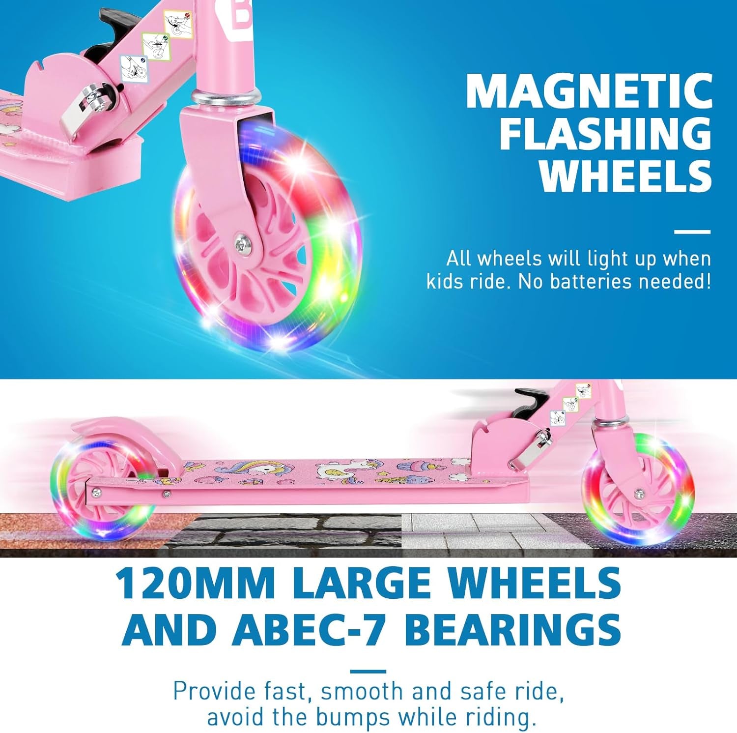 V1 Scooters for Kids, 2 Wheel Folding Kick Scooter for Girls Boys, 3 Adjustable Height, Light up Wheels, Lightweight Scooter with Sturdy Frame, Kickstand for Children 3 to 12 Years Old